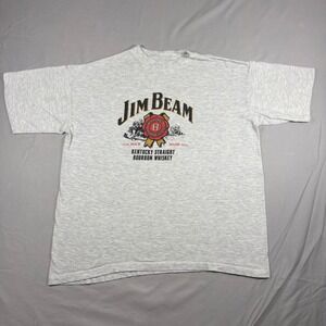 Jim Beam Bourbon Whiskey Vintage Graphic T-Shirt Mens Large Heather Gray Cotton